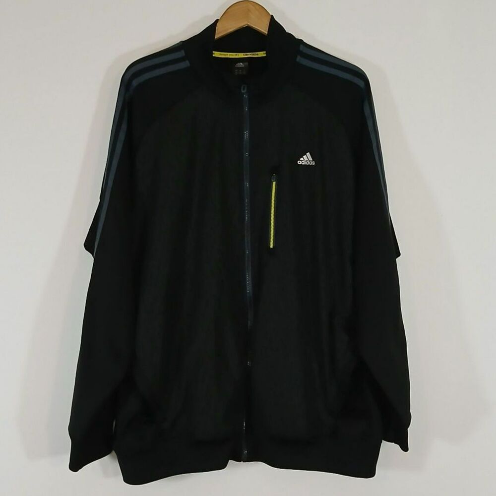 Adidas Climalite 2XL Black Stripe Zip Jacket Athletic Gym Y2K Activewear Casual